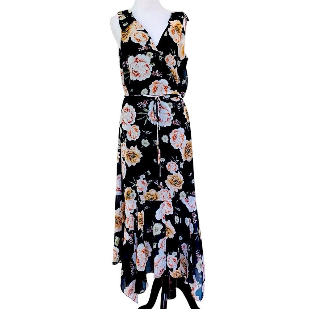 White House Black Market Dress Navy Blue Floral 10 Maxi Boho Chic Whimsigoth